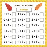 Math worksheet.Addition.Educational game for kids. vector