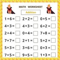 Math worksheet.Addition.Educational game for kids. vector