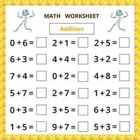 Math worksheet.Addition.Educational game for kids. vector