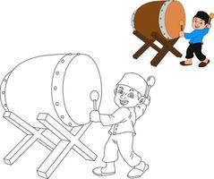 child hitting the drum. vector
