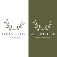 diseño de logotipo de aceite y oliva a base de hierbas naturales con rama de olivo. logo para negocios, marca, medicina herbaria y spa. vector