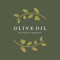 diseño de logotipo de aceite y oliva a base de hierbas naturales con rama de olivo. logo para negocios, marca, medicina herbaria y spa. vector