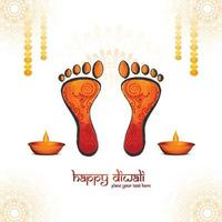 Happy diwali festival for goddess maa lakshmi charan or paduka card background vector