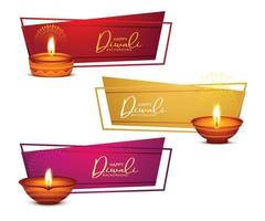 Happy diwali festival of lights banner set design vector