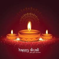 Illustration of burning diya on happy diwali celebration holiday card background vector