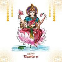 Beautiful celebration happy dhanteras on goddess maa lakshmi card background