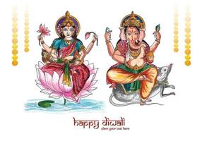 hermosa celebración feliz diwali para ganesh laxmi fondo de tarjeta de felicitación vector