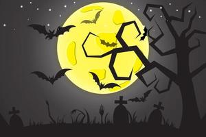 Halloween celebration with full moon and dry trees and lots of bats vector