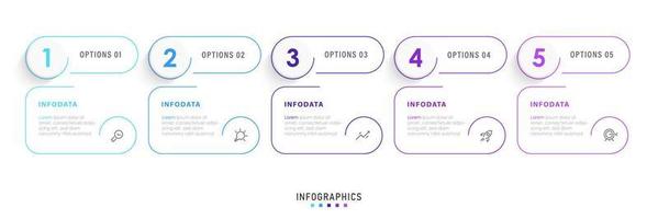 plantilla de diseño de etiquetas infográficas vectoriales con iconos y 5 opciones o pasos. se puede utilizar para diagramas de proceso, presentaciones, diseño de flujo de trabajo, banner, diagrama de flujo, gráfico de información. vector