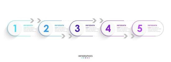 plantilla de diseño de etiquetas infográficas vectoriales con iconos y 5 opciones o pasos. se puede utilizar para diagramas de proceso, presentaciones, diseño de flujo de trabajo, banner, diagrama de flujo, gráfico de información. vector