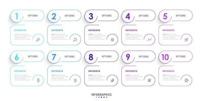 plantilla de diseño de etiquetas infográficas vectoriales con iconos y 10 opciones o pasos. se puede utilizar para diagramas de proceso, presentaciones, diseño de flujo de trabajo, banner, diagrama de flujo, gráfico de información. vector