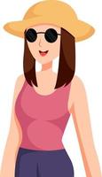 mujer con sombrero que viaja ilustración de diseño de personajes vector