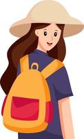 niña viajando con mochila ilustración de diseño de personajes vector