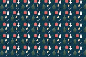 Christmas pattern decorated with snowmen, pine leaves, and gift icons. Seamless pattern design for gift cards, backgrounds, bed sheets, and wallpapers. Christmas abstract pattern vector. vector