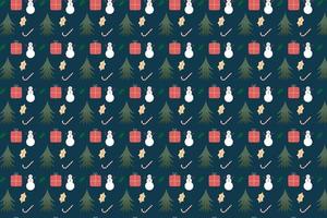 Christmas pattern decorated with snowmen, pine leaves, and gift icons. Seamless pattern design for gift cards, backgrounds, bed sheets, and wallpapers. Christmas abstract pattern vector. vector