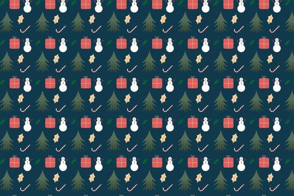 Christmas pattern decorated with snowmen, pine leaves, and gift icons. Seamless pattern design for gift cards, backgrounds, bed sheets, and wallpapers. Christmas abstract pattern vector.