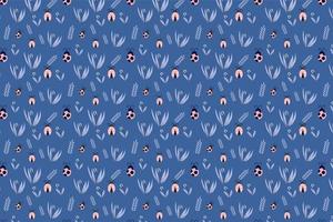 Seamless ladybug pattern decoration with insects and flower icons. Endless floral pattern design on a blue background. Abstract insects pattern vector for gift cards, backgrounds, and bed sheets.