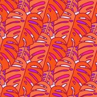 Outline monstera silhouettes seamless pattern. Palm leaves endless background. Botanical wallpaper. vector