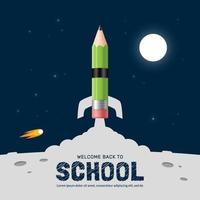 Pencil rocket launching to space background. Back to school concept for invitation poster and banner, Online learning and Web page template vector