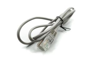 Gray LAN network connection ethernet cable. Internet cord RJ45 isolated on white photo