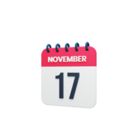 novembro ícone de calendário realista 3d renderizado data 17 de novembro png