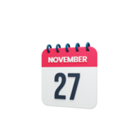 November Realistic Calendar Icon 3D Rendered Date November 27 png