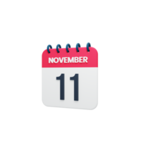 icono de calendario realista de noviembre fecha renderizada 3d 11 de noviembre png