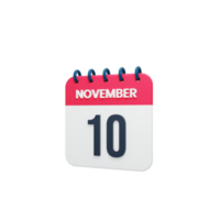 icono de calendario realista de noviembre fecha renderizada 3d 10 de noviembre png