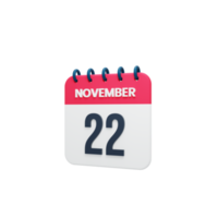 november realistisch kalender icoon 3d weergegeven datum november 22 png