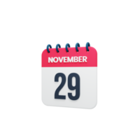 November Realistic Calendar Icon 3D Rendered Date November 29 png