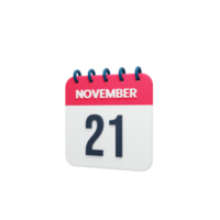 icono de calendario realista de noviembre fecha renderizada 3d 21 de noviembre png