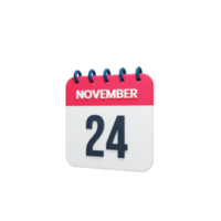 novembre calendrier réaliste icône 3d rendu date 24 novembre png