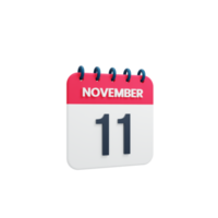 icono de calendario realista de noviembre fecha renderizada 3d 11 de noviembre png