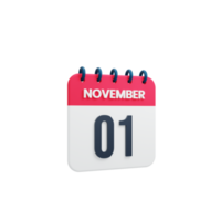 icono de calendario realista de noviembre fecha renderizada en 3d 01 de noviembre png