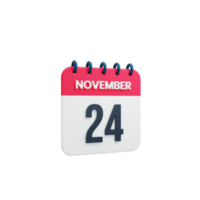 novembre calendrier réaliste icône 3d rendu date 24 novembre png