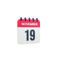 novembro ícone de calendário realista 3d renderizado data 19 de novembro png