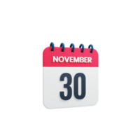 icono de calendario realista de noviembre fecha renderizada en 3d 30 de noviembre png