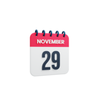 November Realistic Calendar Icon 3D Rendered Date November 29 png