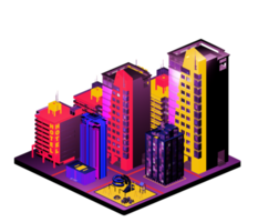 edificio isométrico en estilo retro png