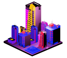 edificio isométrico en estilo retro png