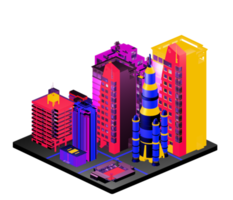 edificio isométrico en estilo retro png