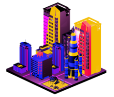 edificio isométrico en estilo retro png