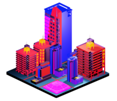 edificio isométrico en estilo retro png