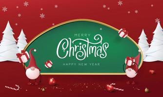 Merry Christmas sign banner frame with empty space and festive decoration on red background vector
