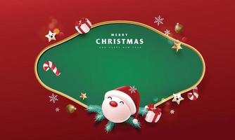 Merry Christmas sign banner frame with empty space and festive decoration on red background vector