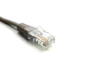 Gray LAN network connection ethernet cable. Internet cord RJ45 isolated on white photo