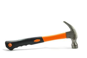 Hammer with orange and black handle isolated on white photo