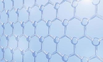 Blue transparency chemical glass hexagonal structure connection network background. Science and cosmetics concept. 3D illustration rendering photo