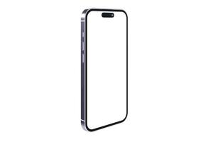Realistic new smartphone mockup in purple color with device display screen template for product advertising UI and UX infographic presentation interface design. Tech concept. 3D illustration rendering photo