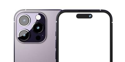 Realistic new smartphone mockup in purple color with device display screen template for product advertising UI and UX infographic presentation interface design. Tech concept. 3D illustration rendering photo